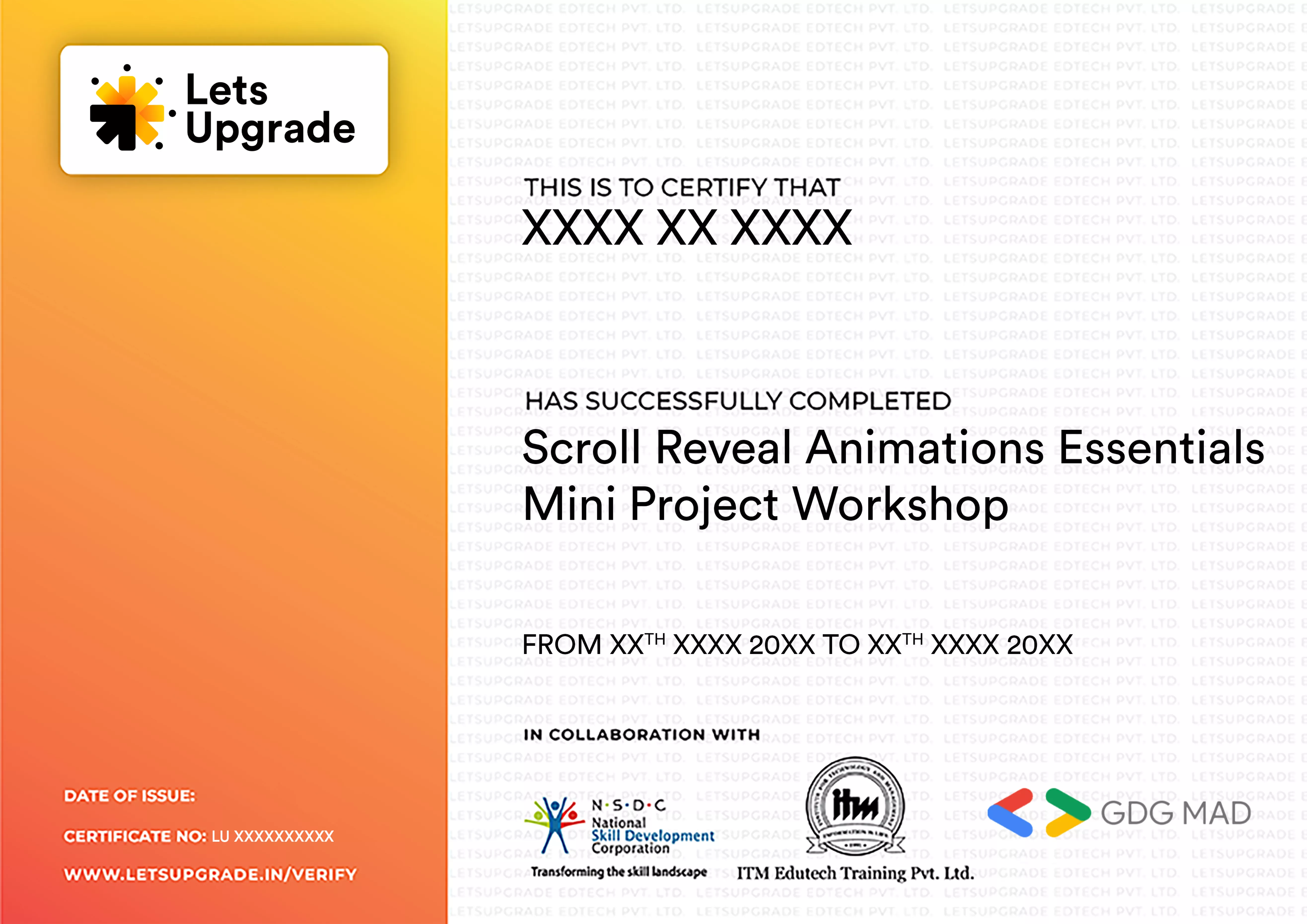 Template Certificate